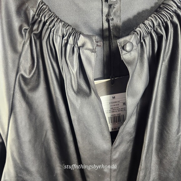 NWT Who What Wear‎ Black Vegan Faux Leather Puff Sleeve Mini Shift Womens Size M - Picture 4 of 13